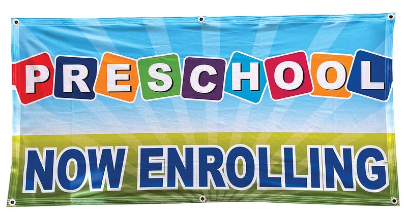4Less 2x4 Ft PRESCHOOL NOW ENROLLING Banner Vinyl Alternative Sign bgb Fabric - Image 1